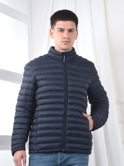 Men's Puffer Solid Blue Regular Fit Jacket