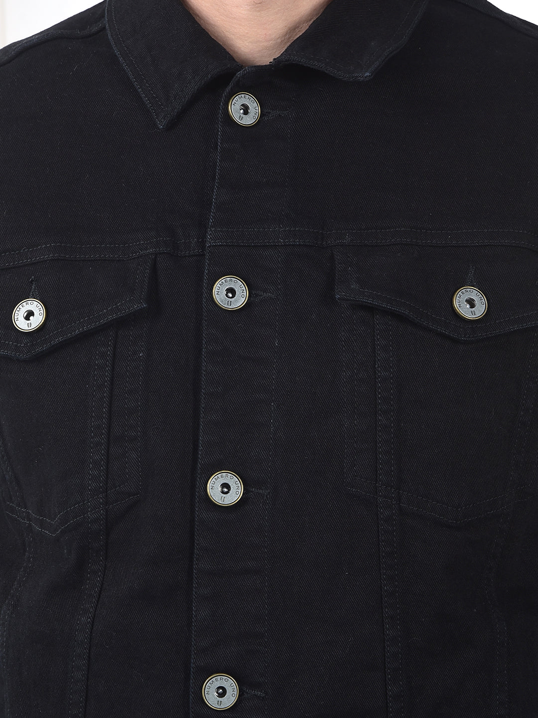 Buy Men's Solid Black Regular Fit Denim Jacket Online | Numero Uno