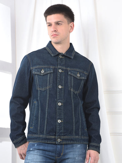 Men's Solid Blue Denim Jacket