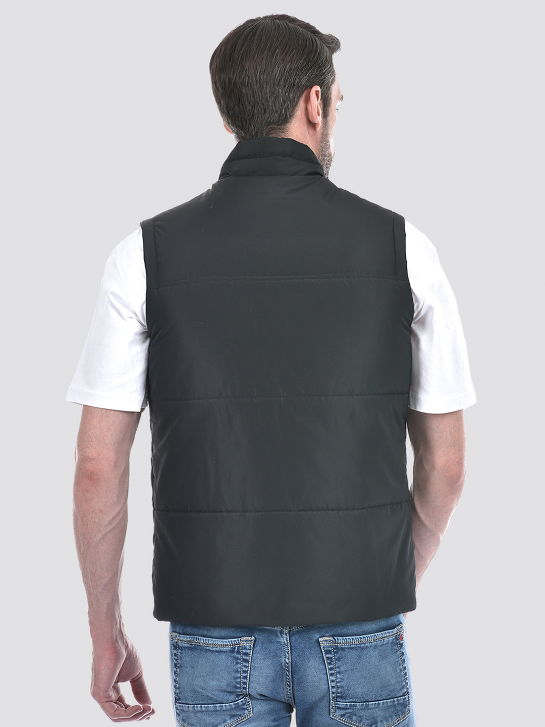 Buy Men's Black Large Flap Sleeveless Jacket Online | Numero Uno