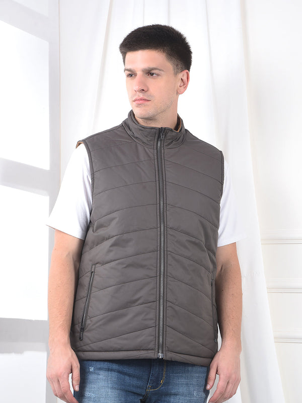 Men's Reversible Solid Brown&Grey Regular Fit Jacket