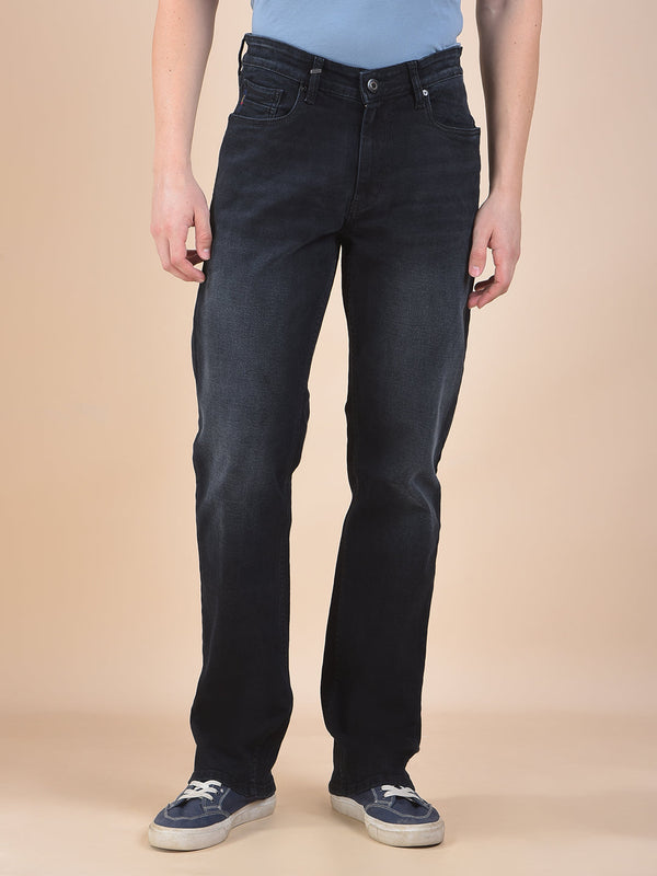 Men's Black Mid-Rise Regular Fit Sustainable Jeans - Washed Black