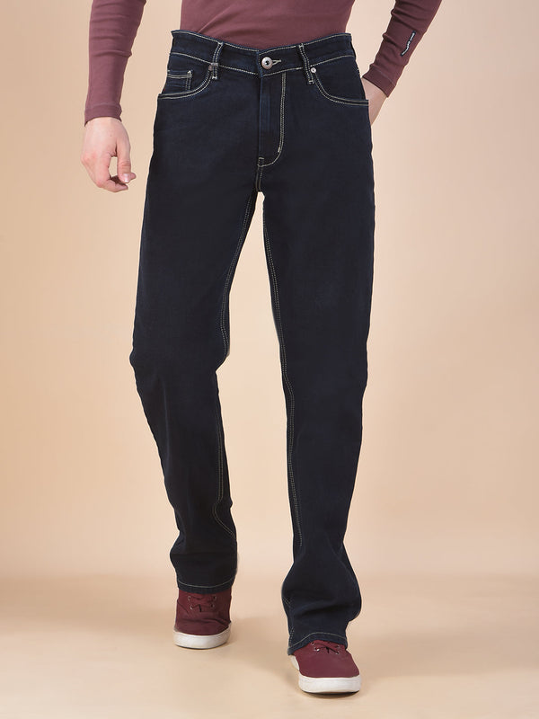 Men's Blue Mid-Rise Regular Fit Sustainable Jeans - Dark Blue