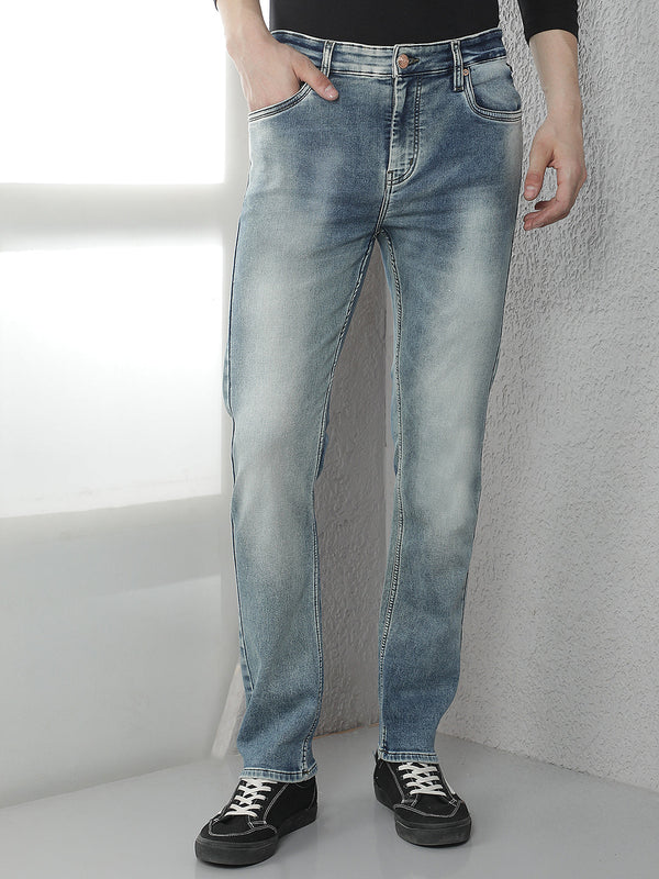 Men's Mid Rise Slim Fit Sustainable Jeans in Mid Blue by Numero Uno