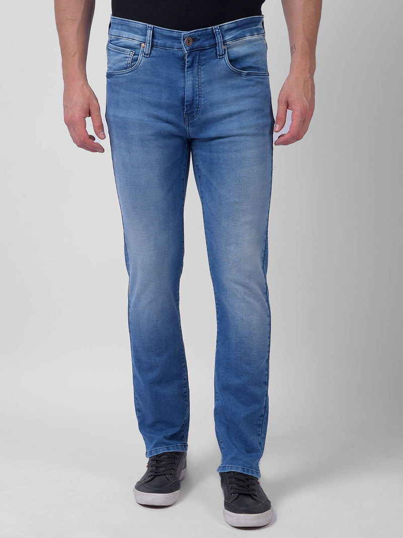 Men's Washed Blue Mid Rise Slim Fit Sustainable Jeans