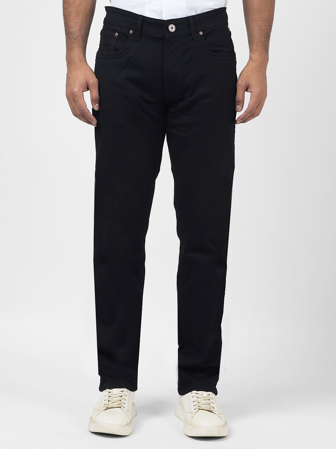 Men's Black Solid Straight Fit Mid-Rise Jeans