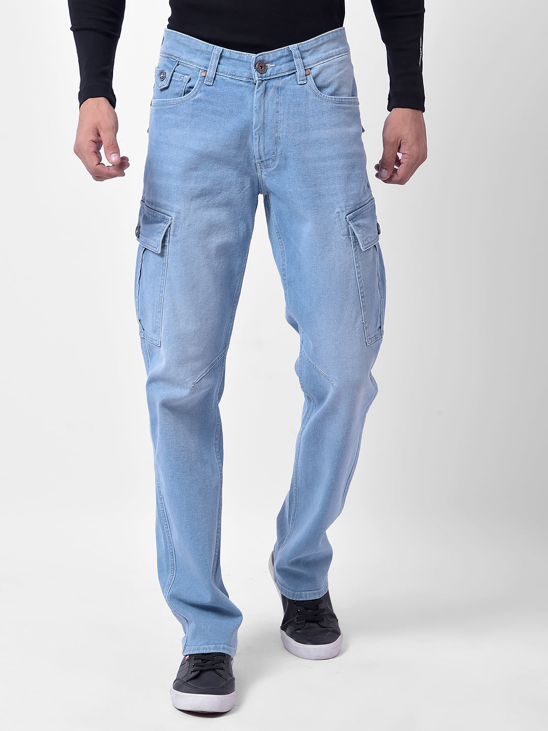 Buy Men's Blue Mid Rise Regular Fit Cargo Denim Online | Numero Uno