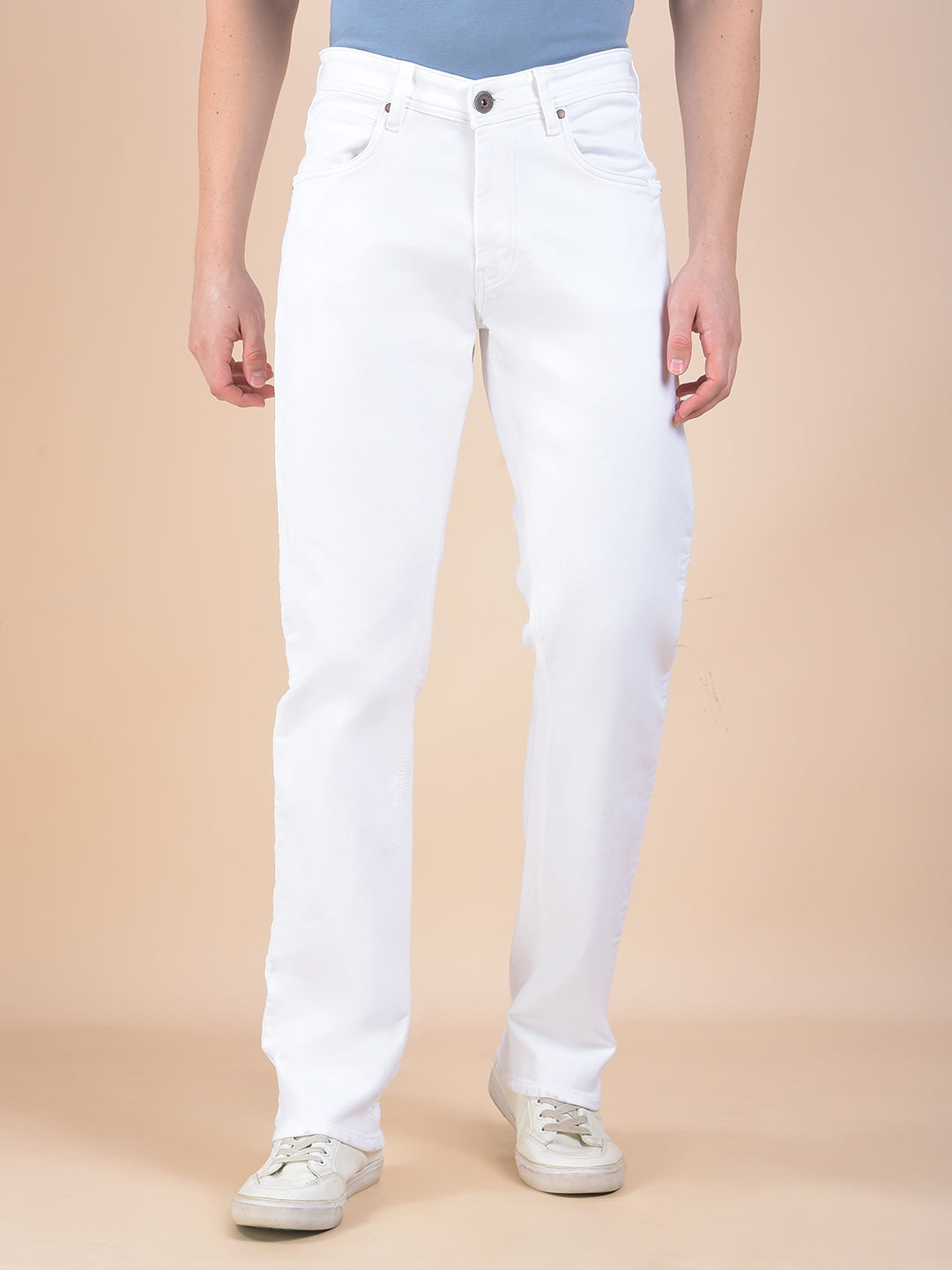 Buy Men's White Mid Rise Regular Fit Sustainable Jeans Online