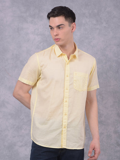 Men's Solid Butter Yellow Regular Fit Shirt