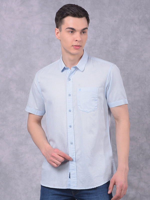 Men's solid light blue regular fit shirt