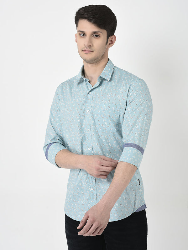 Men's pastel green floral pattern slim fit shirt by Numero Uno