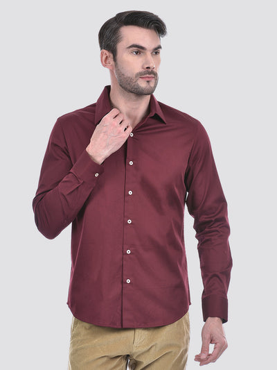 Men's Solid Maroon Slim Fit Shirt