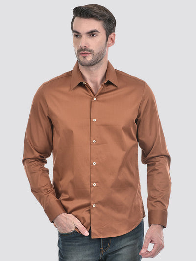 Men's Solid Brown Slim Fit Shirt