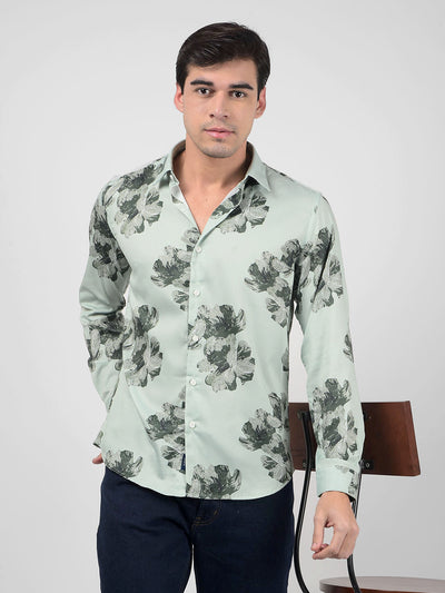 Olive Green Floral Print Shirt