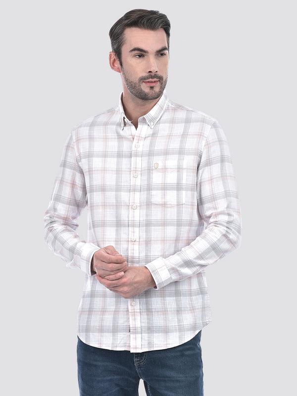 Men's Peach Checks Slim Fit Shirt
