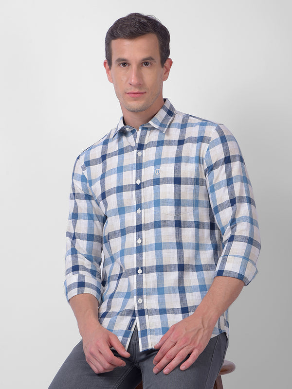 Men's Blue White Checked Slim Fit Shirt