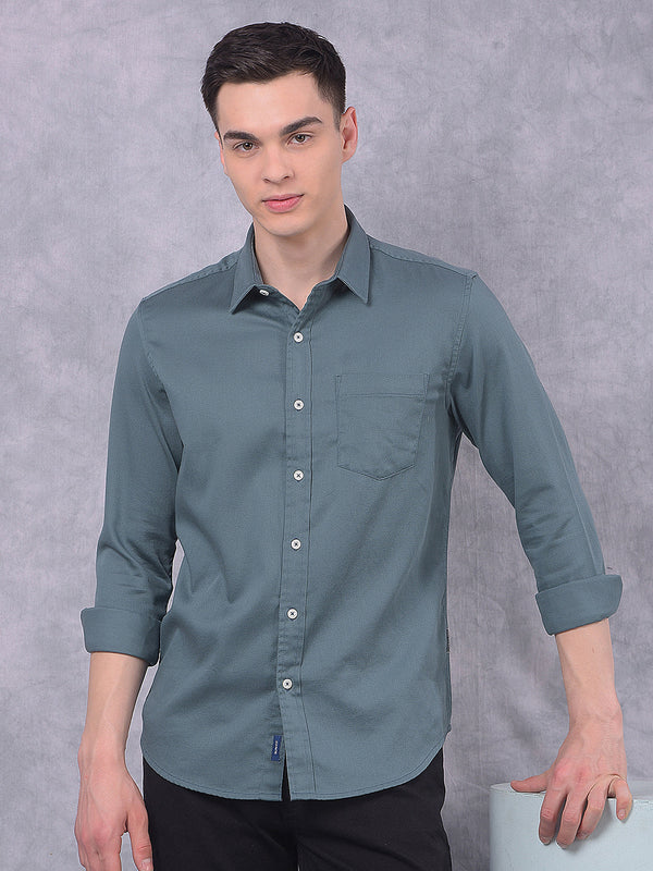 Men's solid teal green slim fit shirt