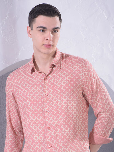 Men's Printed Light Pink Slim Fit Shirt