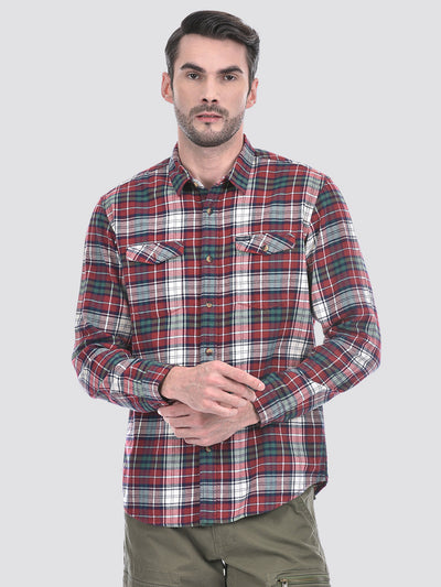 Men's Yarn Dyed Twill Check Red Shirt
