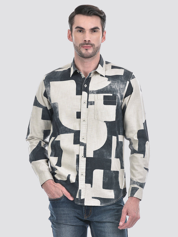Men's Slub Abstract Printed Full Sleeve Shirt