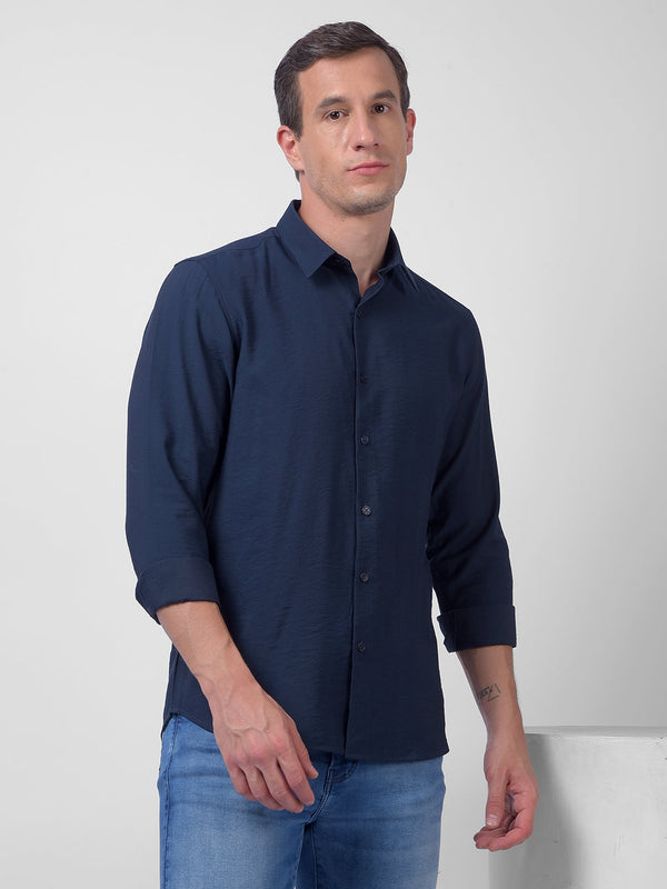 Men's navy blue regular fit shirt by Numero Uno