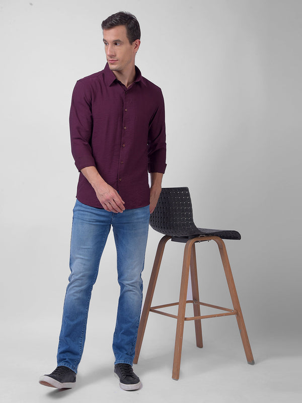 Men's maroon textured regular fit shirt