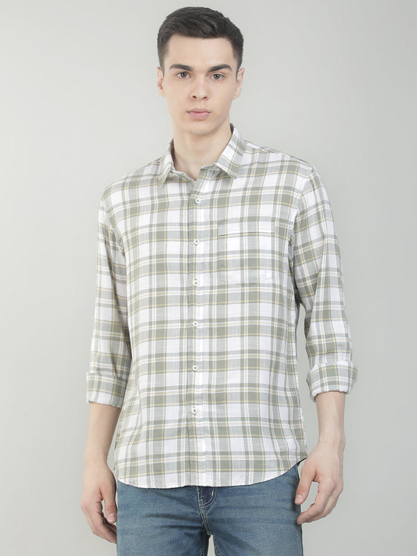 Men's olive green checks regular fit shirt by Numero Uno