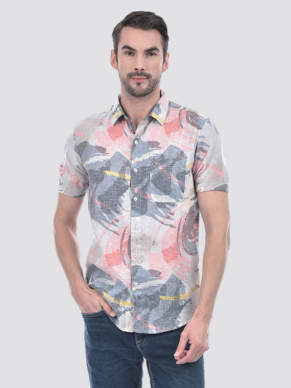 Men's Abstract Printed Red Slim Fit Shirt