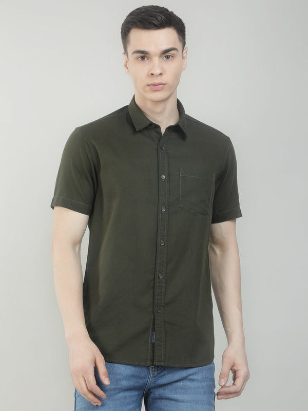 Men's solid olive regular fit shirt