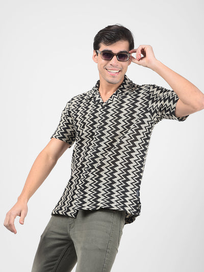 Men's Stripe Geometric Black Resort Fit Shirt