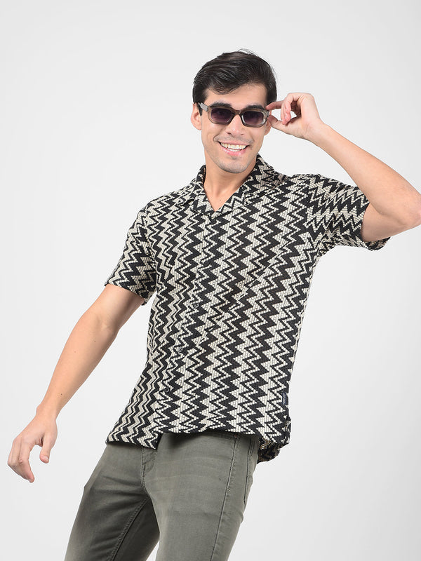 Men's Stripe Geometric Black Resort Fit Shirt