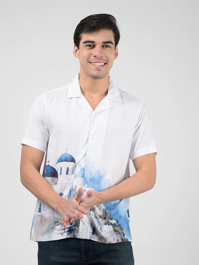 Men's Santorini Printed White Resort Fit Shirt