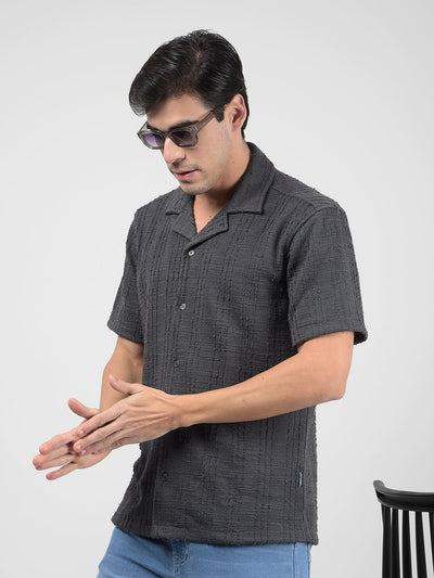 Men's Solid Textured Grey Resort Fit Shirt