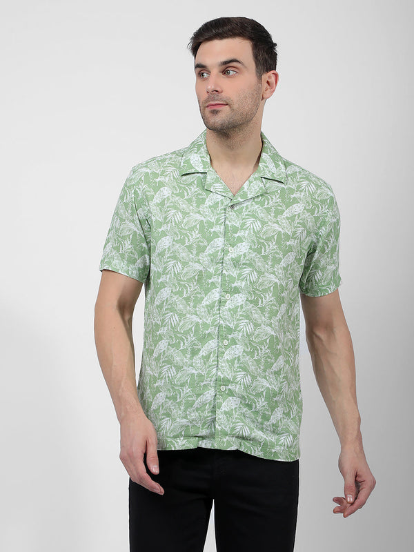 Men's Printed Green Resort Fit Shirt