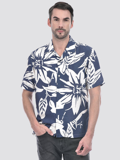 Men's Navy Floral Printed Resort Fit Shirt