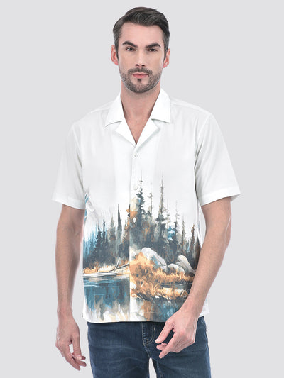 Men's Printed White Resort Fit Shirt