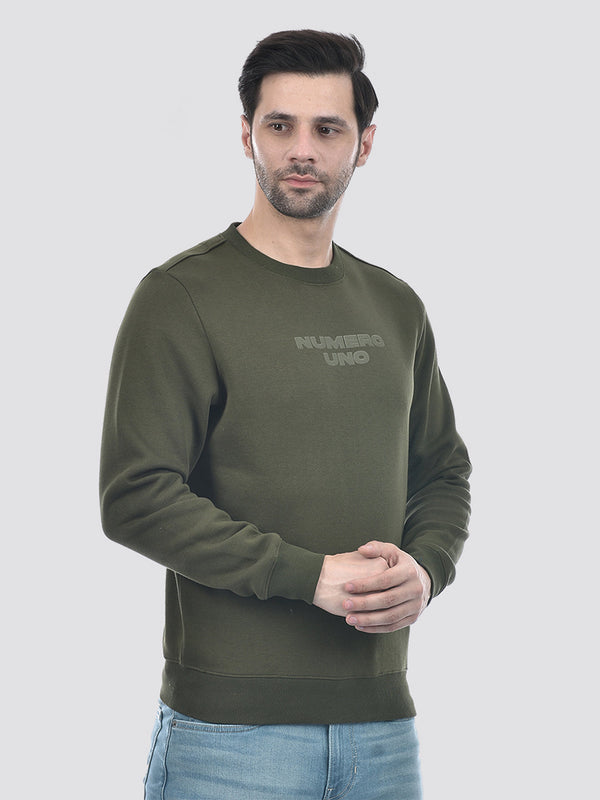 Men's Green Round Neck Regular Fit Sweatshirt