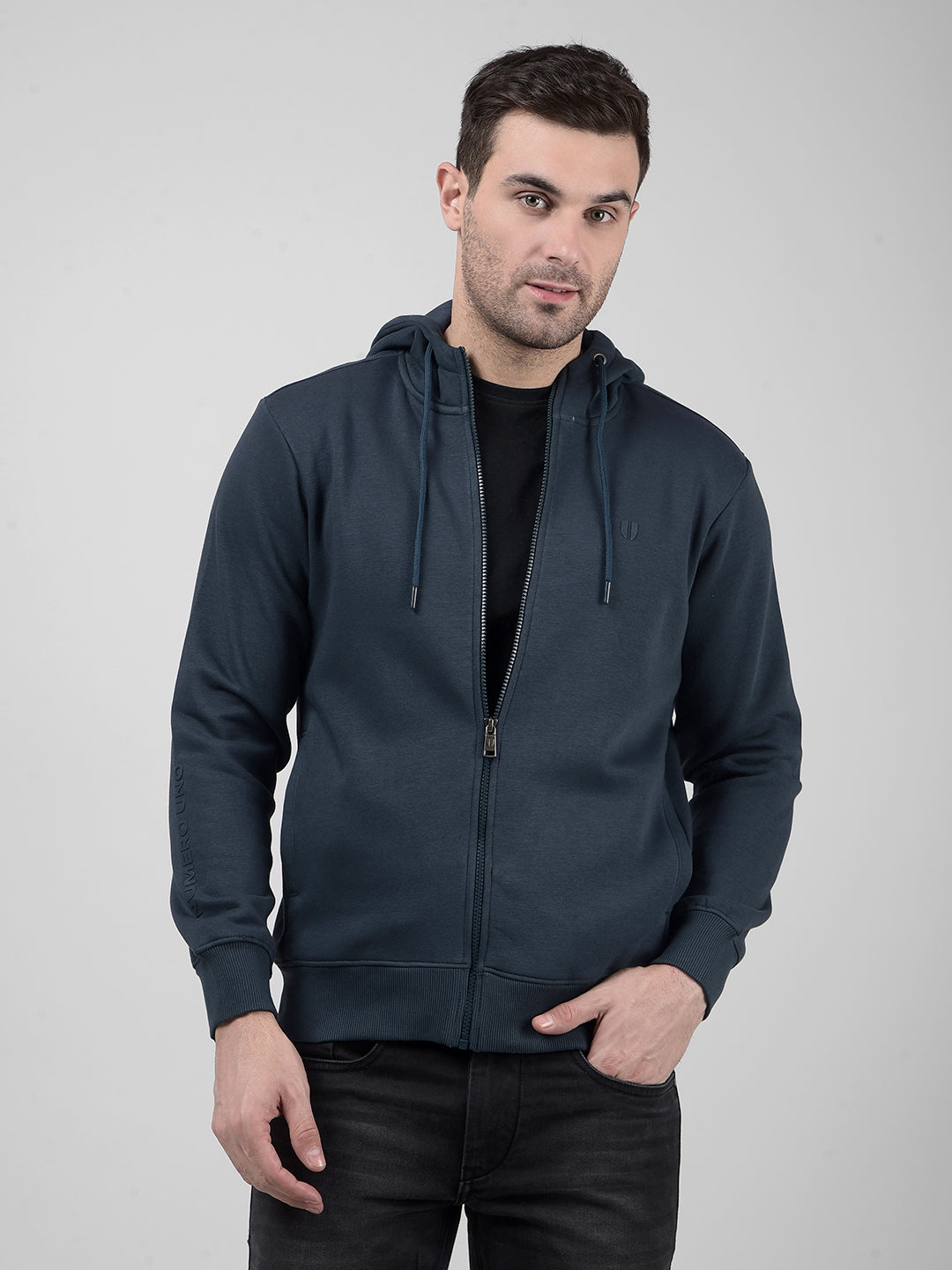 Open Rou File Buy Men's Solid Blue Front Open Zipper Brushed Fleece Sweatshirt Online ...