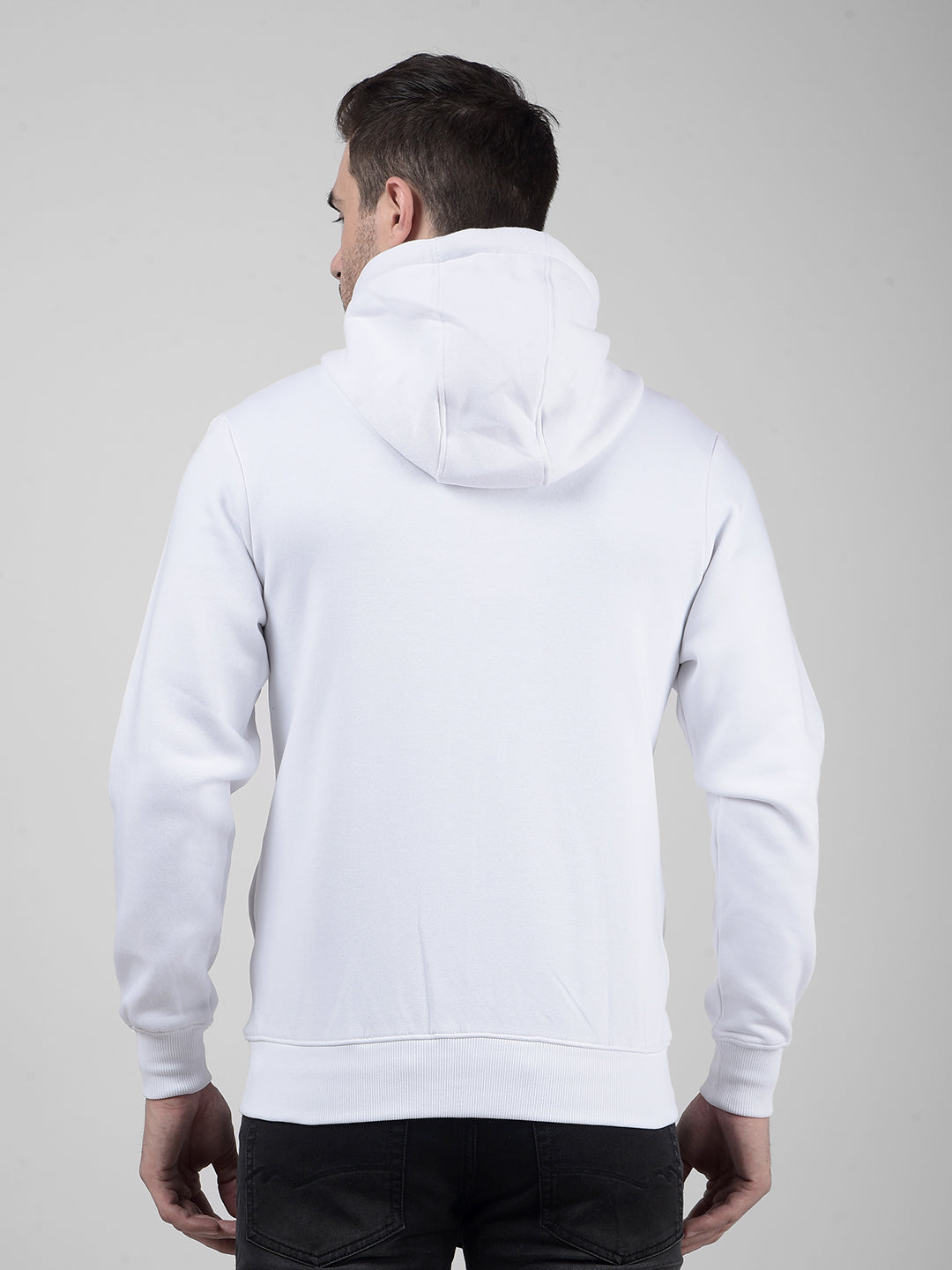 Buy Men's Solid White Front Open Zipper Brushed Fleece Sweatshirt