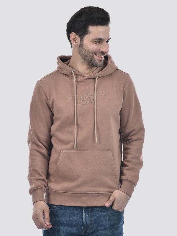Men's Beige Hooded Neck Regular Fit Sweatshirt