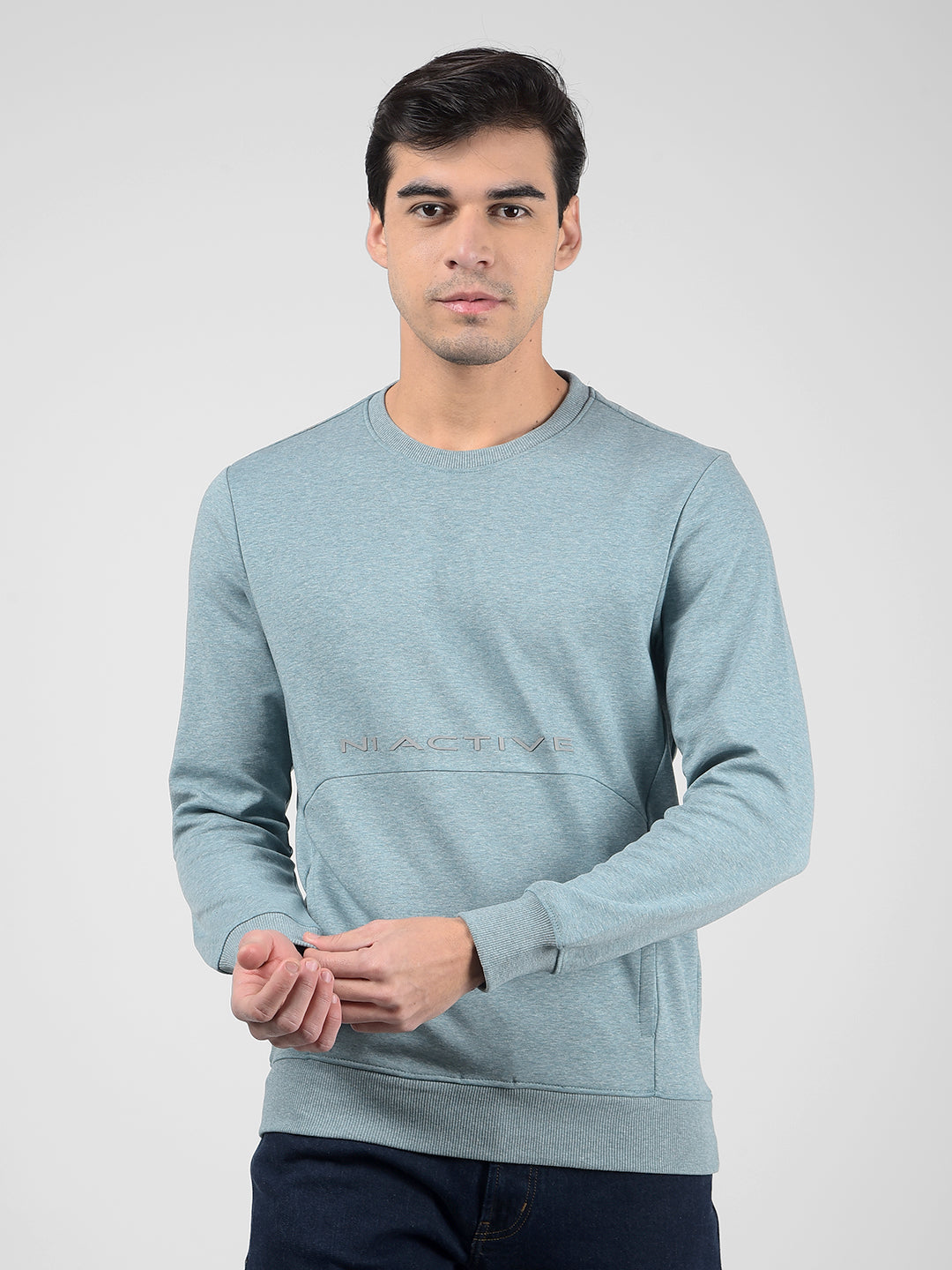 Men's Blue Printed Round Neck Cotton Sweatshirt main image 1
