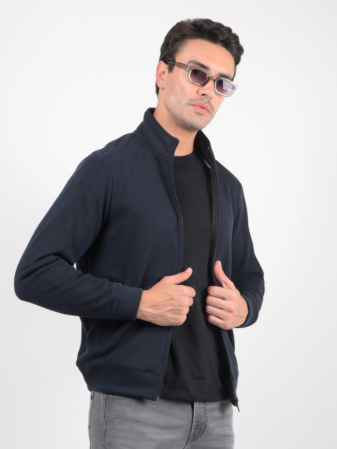 Buy Men's Solid Blue Front Open Zipper Butterlove Sweatshirt Online ...
