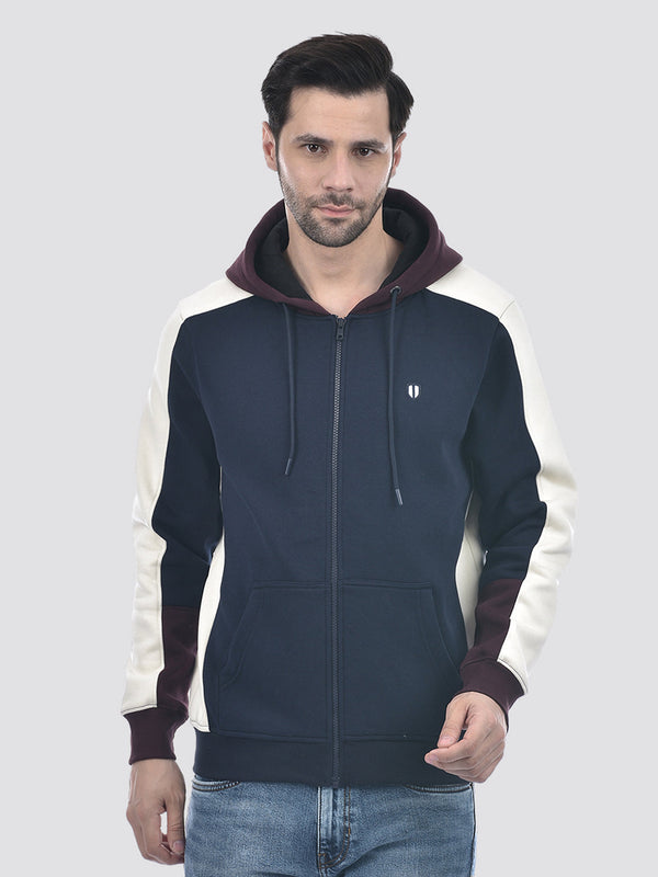 Men's Blue Front Open Zipper Regular Fit Sweatshirt