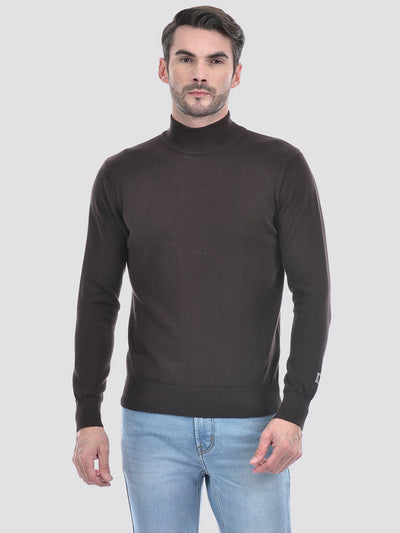 Men's Solid Brown Mock Neck Sweater