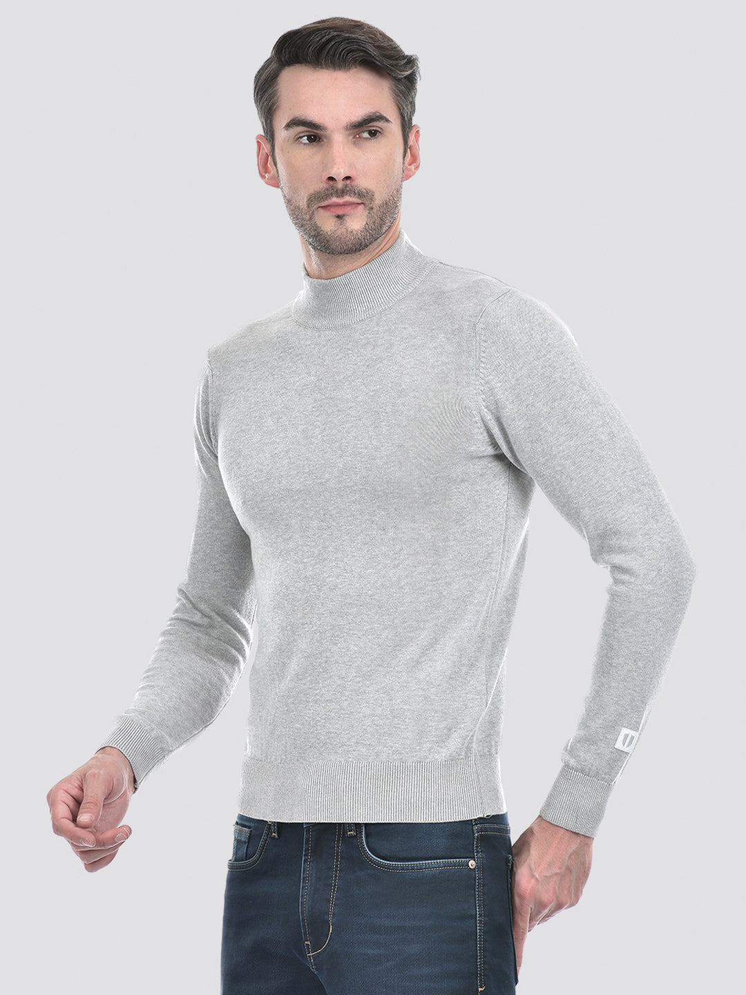 Buy Men's Grey Mock Neck Regular Fit Sweater Online | Numero Uno