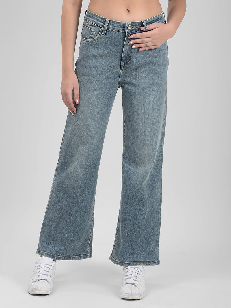 Women's Fade Blue High Rise Wideleg Fit Sustainable Jeans