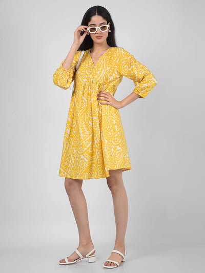 Women's Paisley Printed Yellow Shirt Dress