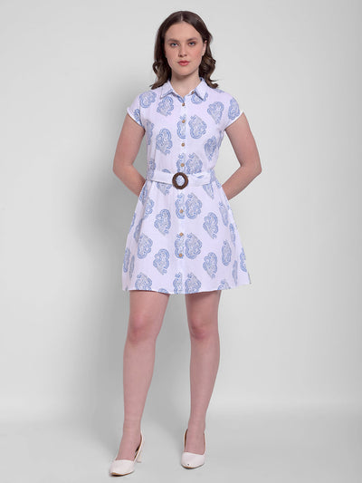 Women's Blue Paisley Printed Shirt Dress