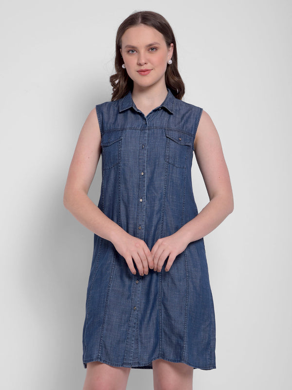 Women's Sleeveless Denim Shirt Dress