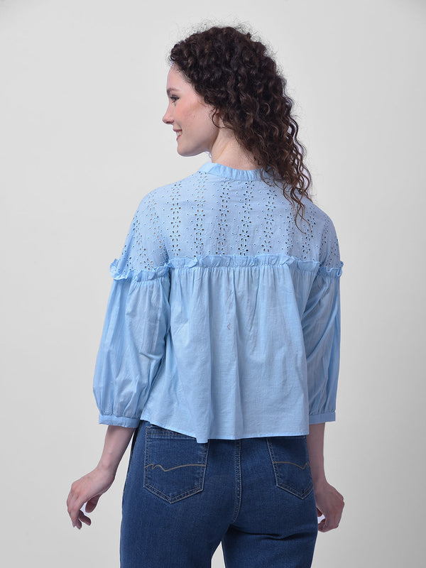 Women's Light Blue Embroidered Shirt